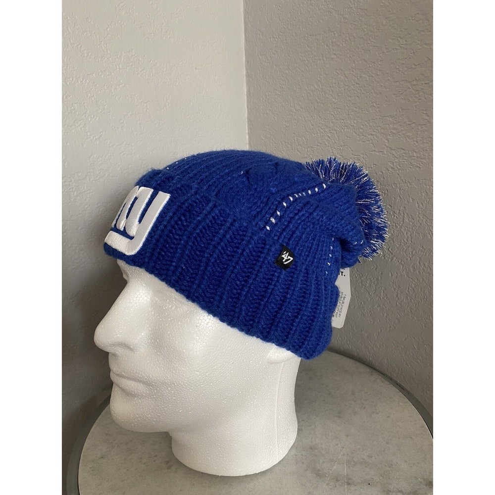 Women's NWT 47 Brand NFL New York Giants Fiona Cuff Knit Beanie Blue White Pom